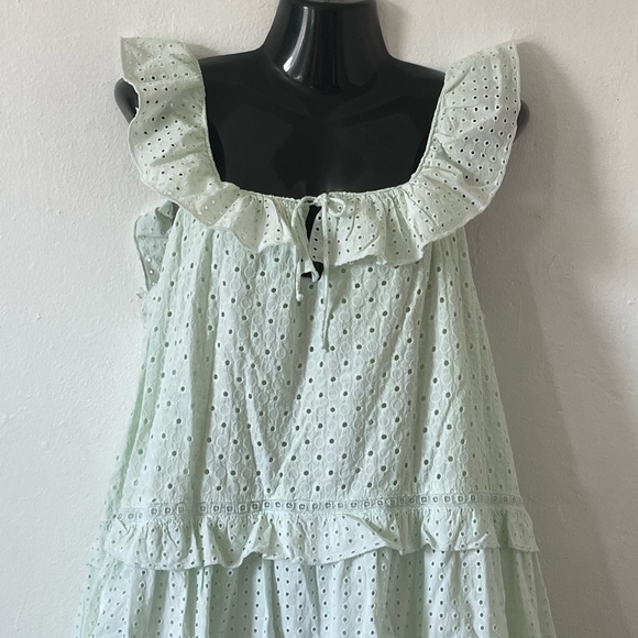 Zara mint green open work/eyelet embroidery midi dress - Picture 7 of 17
